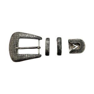 Geometric Design Silver 4pc Belt Buckle Set #10984